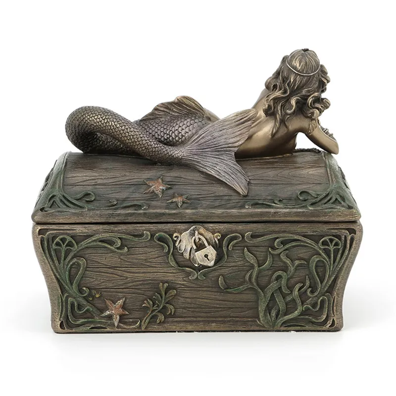 

2021 New Classical Decor Creative Mermaid Girl Jewel Box Art Sculpture Figure Statue Resin Craft Home Decoration Gift R3388