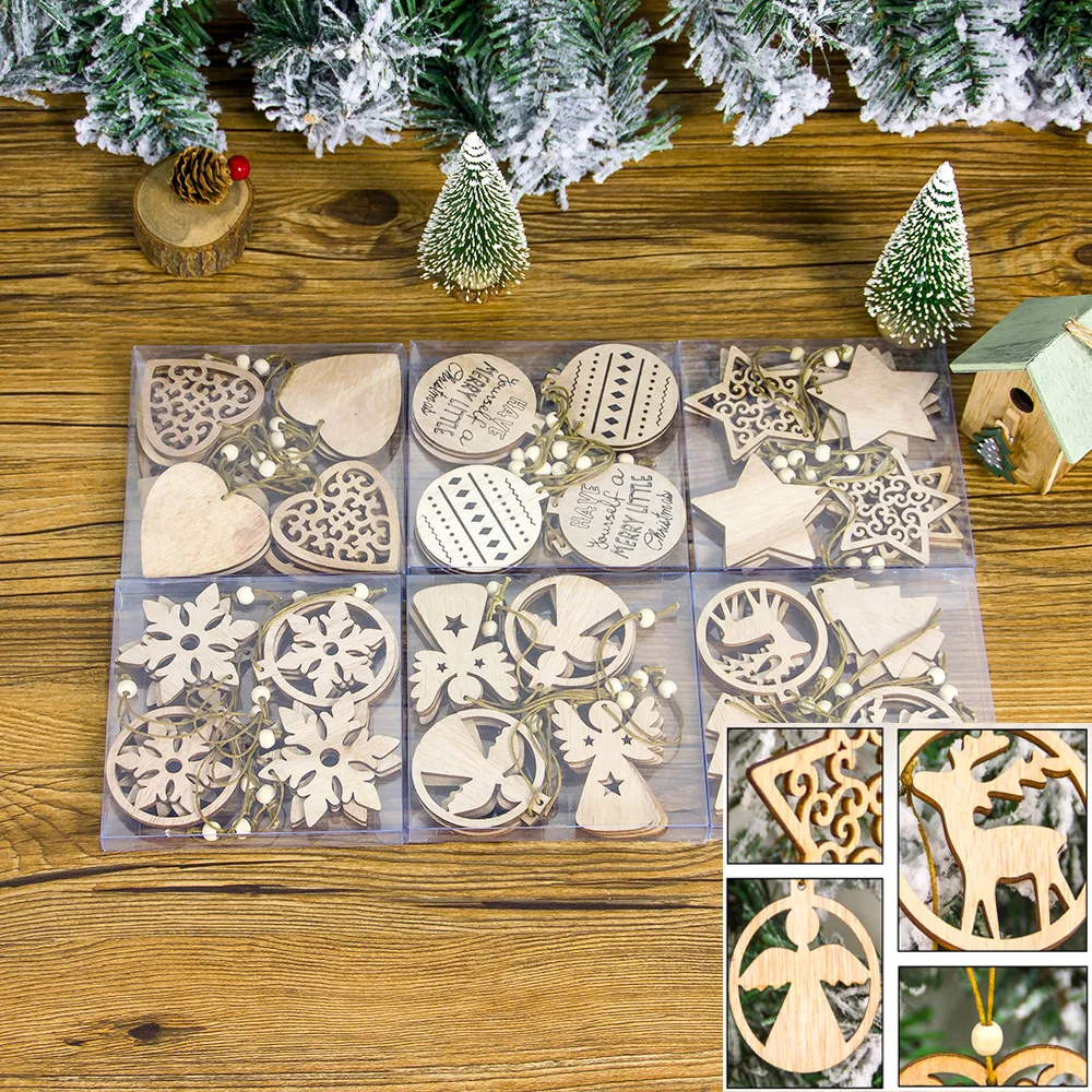6/12 шт деревянный подвесной кулон Рождественский орнамент DIY Рождественская елка