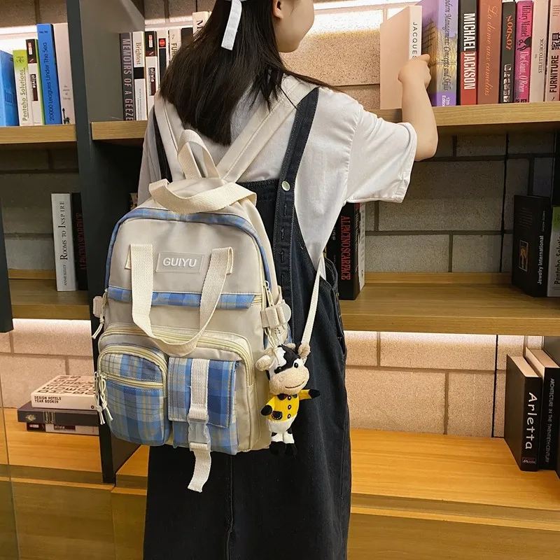 Милый японский Модный женский рюкзак, школьный ранец в клетку для девочек, вместительные легкие дорожные рюкзаки