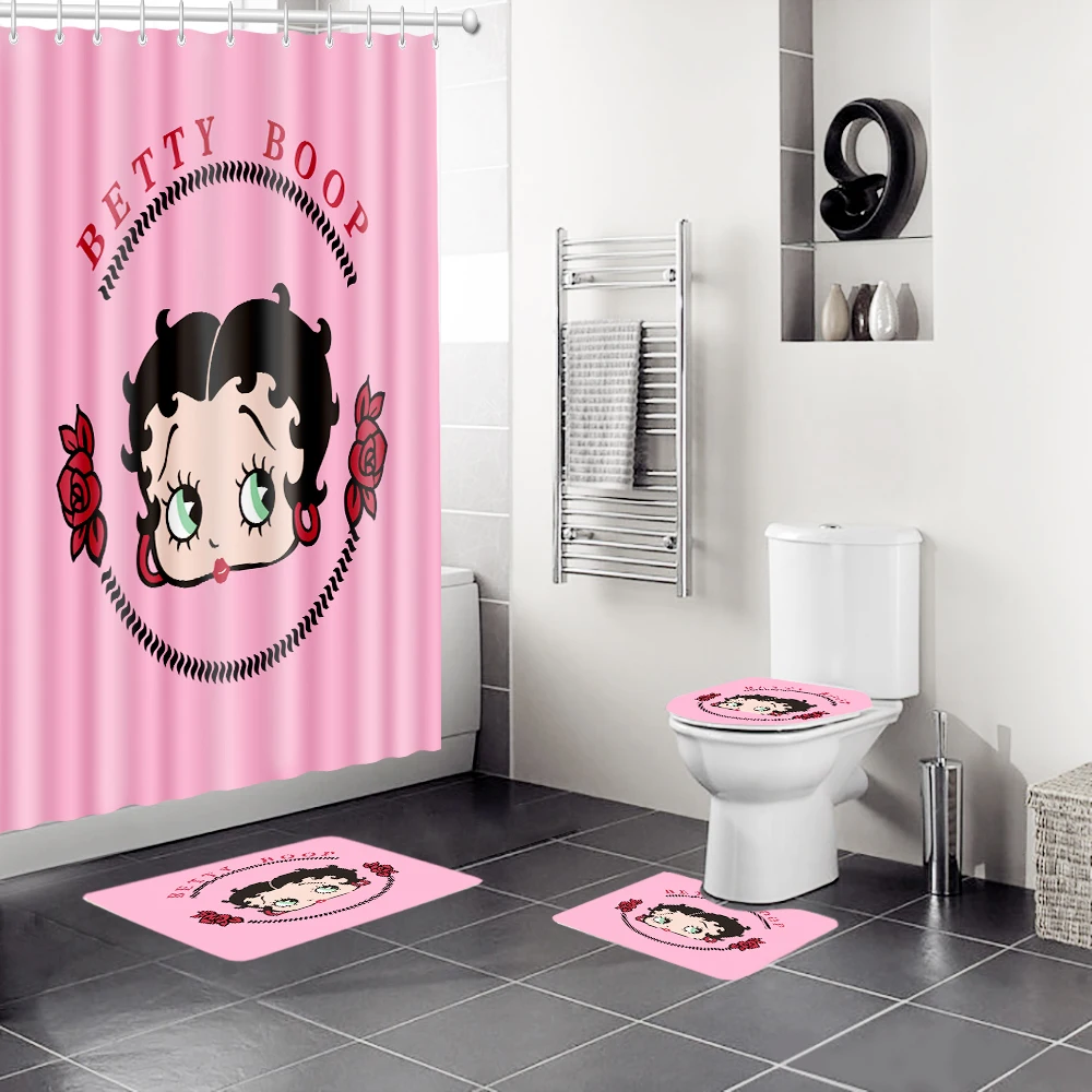 

Custom girls 3D Betty Boop red dress beauty lady Digital Print Shower Curtain Bath Curtain with Hooks Polyester Bathroom gift
