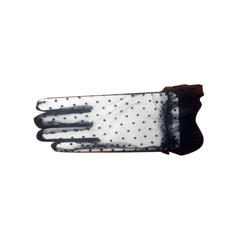 

New 1 Pair Grace Autumn Summer Women Short Tulle Gloves Stretchy Lace Spots Lotus Leaf Sheers Flexible Accessories Full Finger