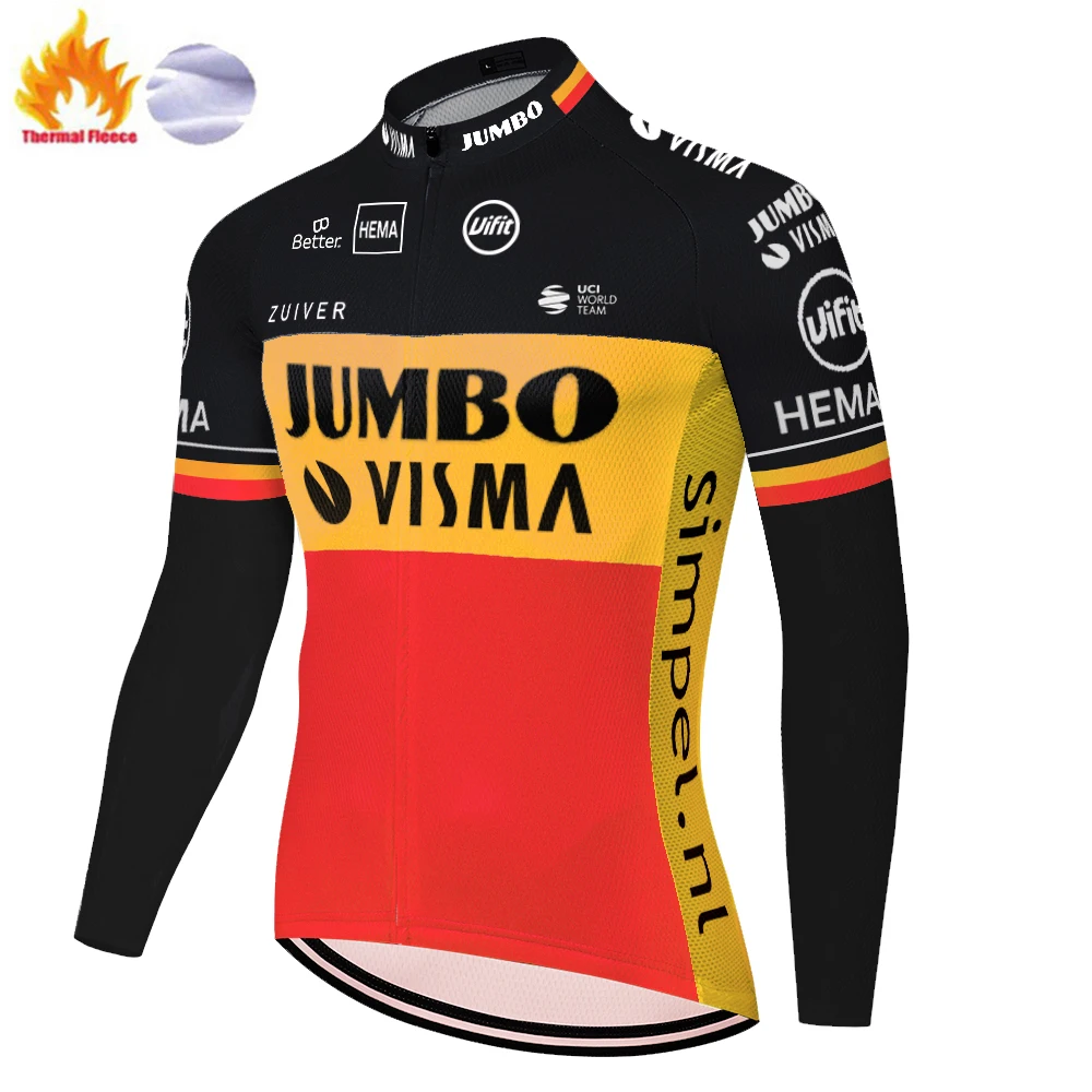 2020 JUMBO VISMA длинный рукав Велоспорт Джерси зимний термальный флис camisa de ciclismo