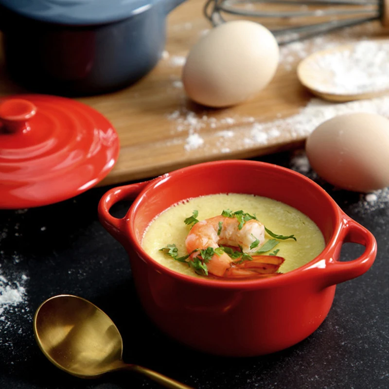 Керамическая цветная глазурованная двойная Ушная чаша с крышкой для тушения яиц