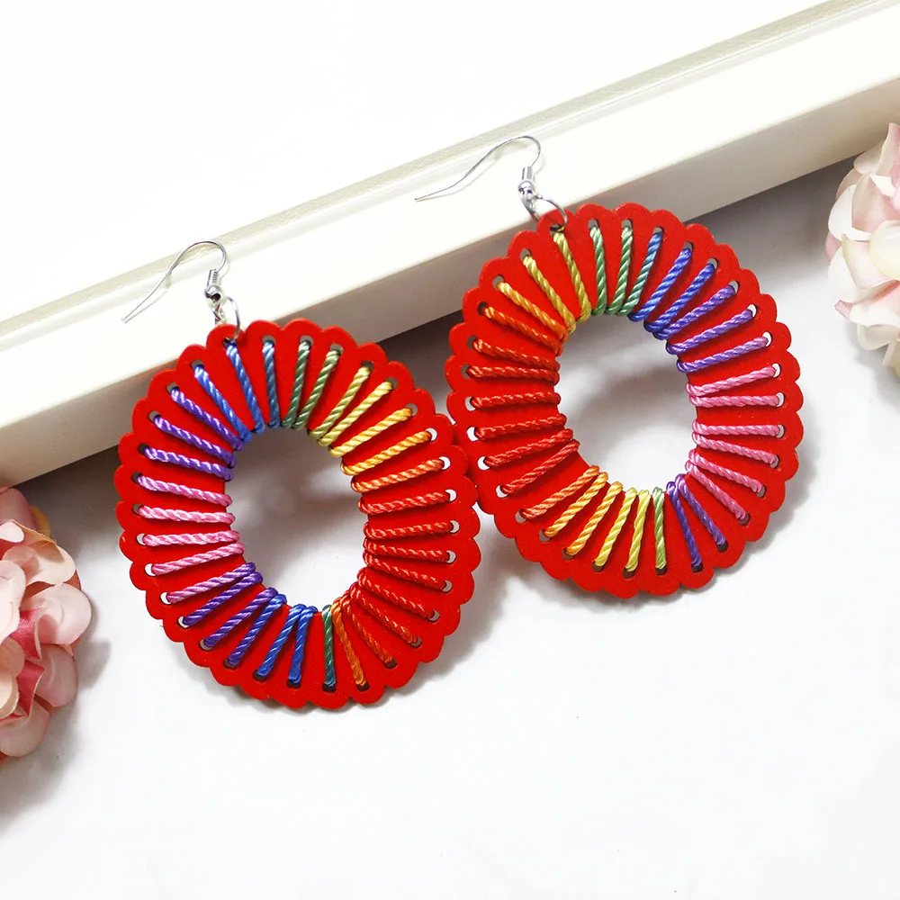 New Fashion Leaf Heart Flower Geometric Red Wooden Earrings Boho Vintage Long Tassel Drop Women Girl Gifts Jewelry |
