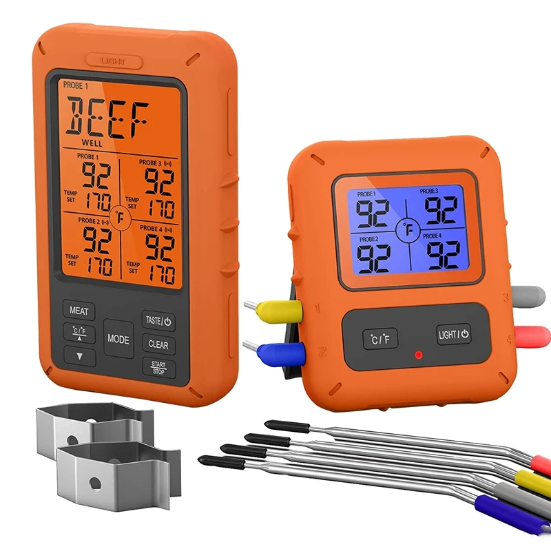 

Беспроводной цифровой дистанционный термометр для мяса, Уличный Термометр для барбекю, гриля, духовки, кухни с 4 зондами, таймером и сигнали...