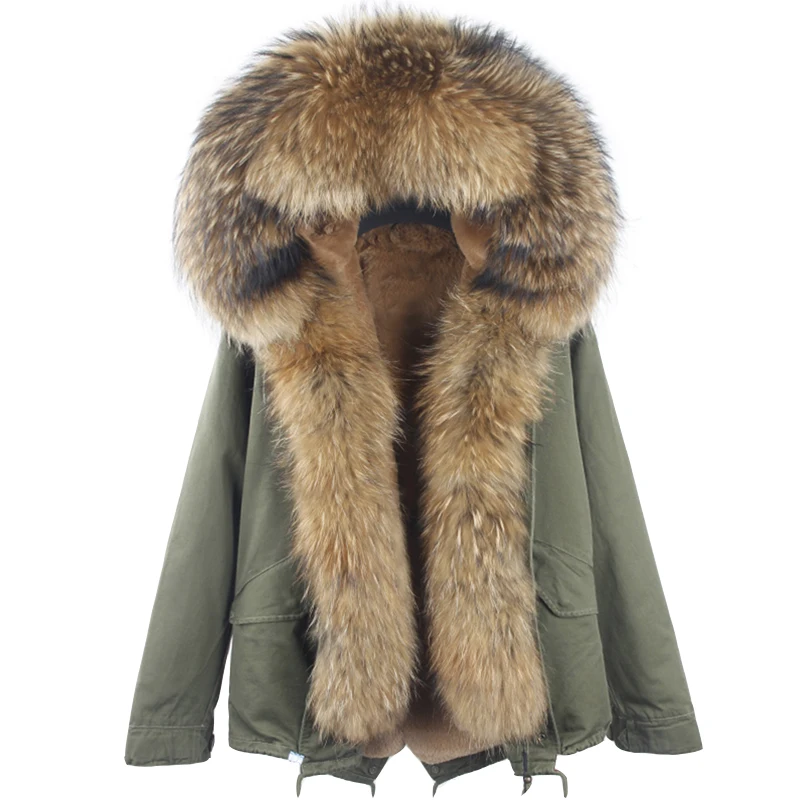 New Winter Women Coat Army Green Camouflage Parkas With Big Large Real Raccoon Fur Collar Hooded Thick Warm Outerwear Brand