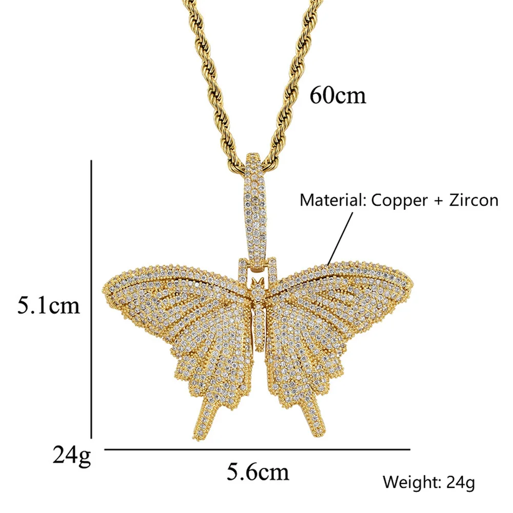 

Hip Hop Jewelry Butterfly Pendant Copper Inlaid Zircon Necklace Men's Wild Pendant Personality Trend Decoration Fashion Jewelry