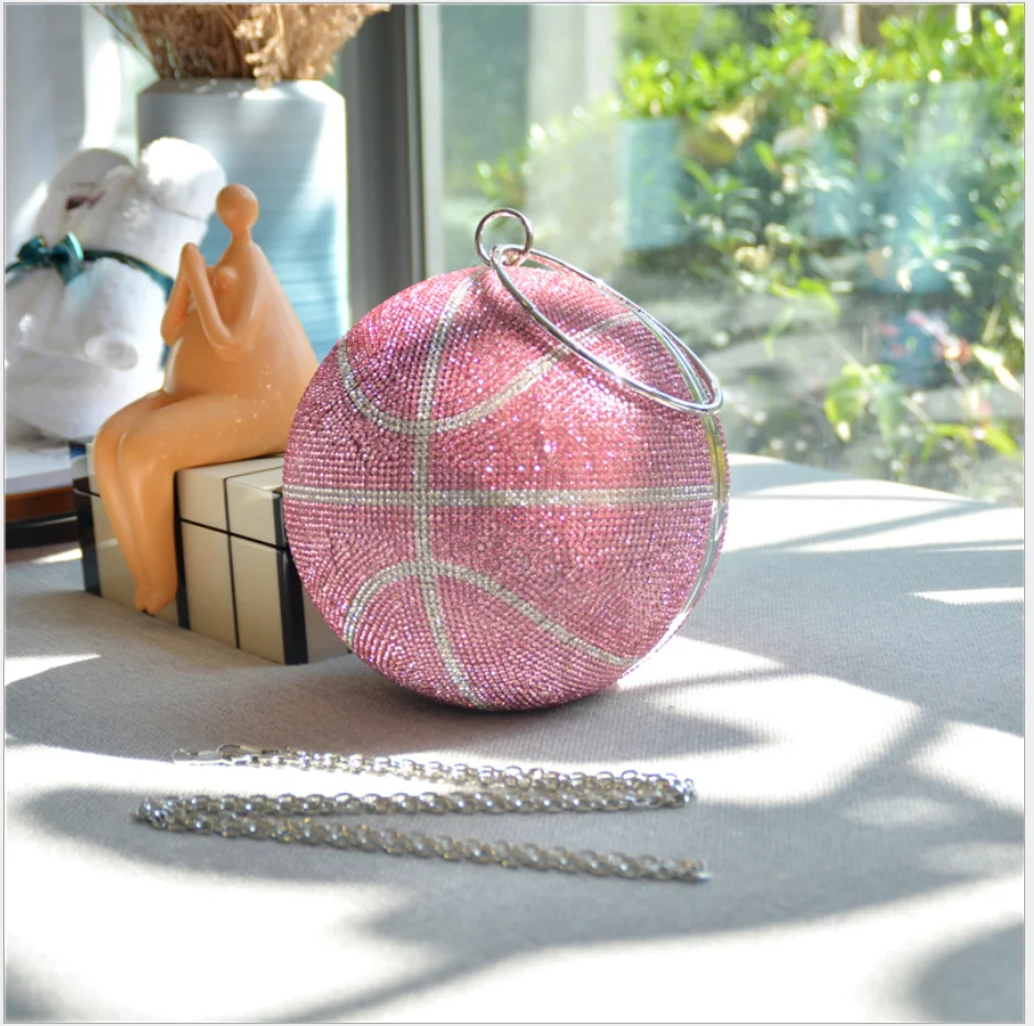 

Pink Rhinestone Basketball Clutch Purse Christmas Gift Evening Bags High Quality Girls Lady Phone Chain Handbags Women Clutches