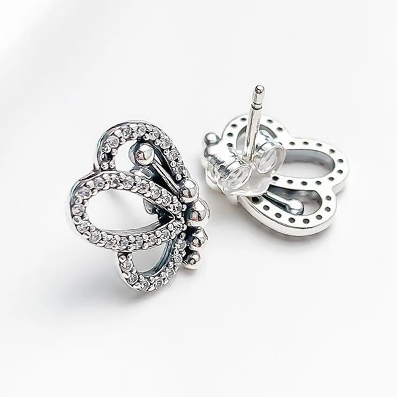 

100% 925 Silver Pan Earrings Fashion Flying Butterfly With Crystal Pan Earrings For Women Wedding Gift Fashion Jewelry