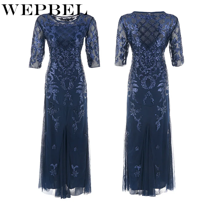 

WEPBEL 1920 Beading Sequined Ladies Dress Women Floral Half Sleeve Fashion Vintage Dress Female Long Maxi Dresses