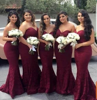 elegant burgundy sweetheart lace mermaid cheap long bridesmaid dresses wine maid of honor wedding guest dress prom party gowns