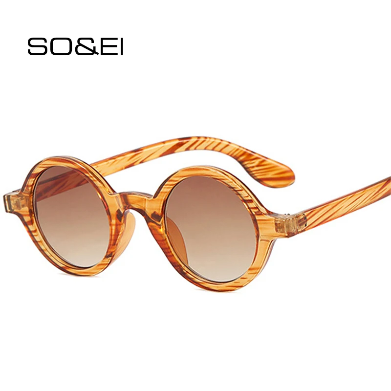 

SO&EI Retro Round Punk Sunglasses Women Fashion Gradient Shades UV400 Men Green Tea Gray Stripes Sun Glasses