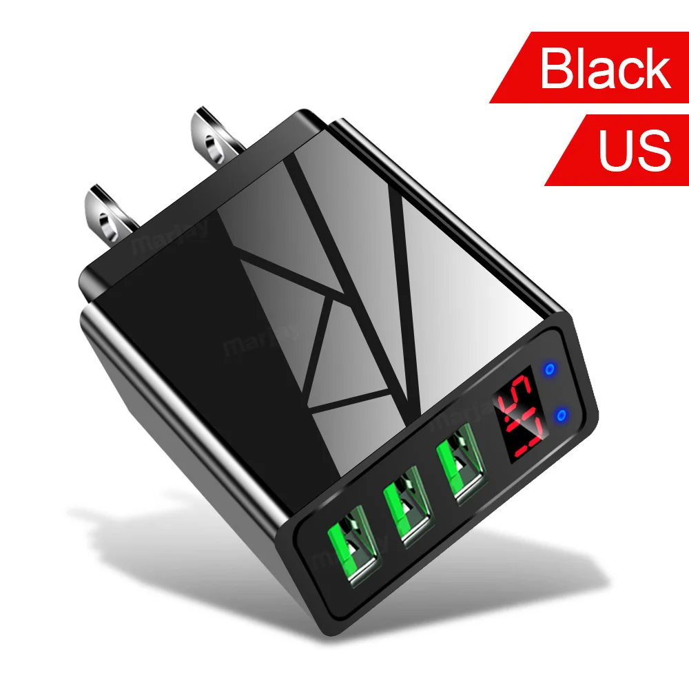 Marjay 3 порта USB зарядное устройство ЕС США штекер светодиодный дисплей 3.1A Быстрая зарядка смартфон зарядное устройство для iphone samsung Xiaomi планшет зарядка для телефона быстрая зарядка - Тип штекера: Black US