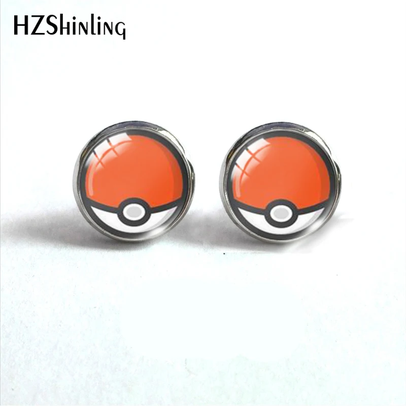Pokeball покебол Пикачу Япония Аниме стеклянный купол круглые милые серьги-гвоздики Pokeball узор ручной работы ювелирные изделия серьги
