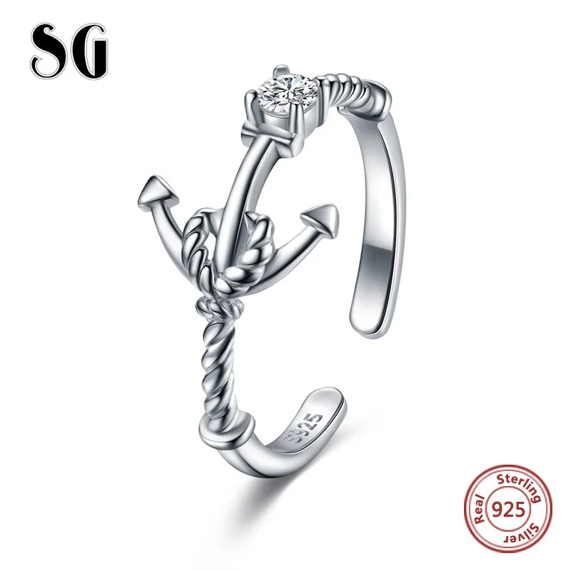 SG 925 пробы серебро открытые кольца с Веревка Узел Кольцо, инкрустированное цирконием, модное ювелирное изделие для женщин Подарки