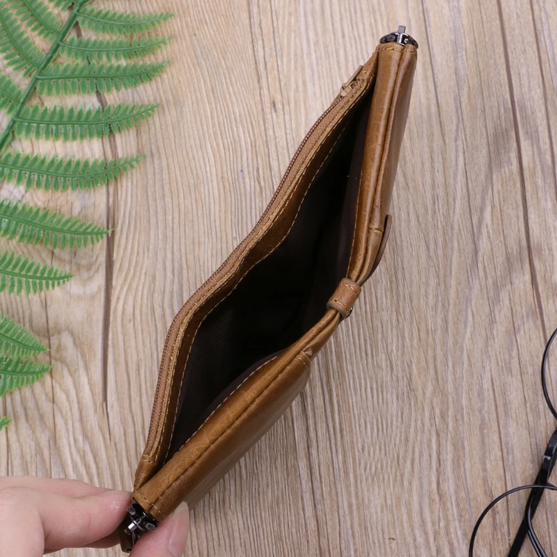 

Men Genuine Leather Double Zipper Wallet Cowhide Bifold Coin Purse Card Holder
