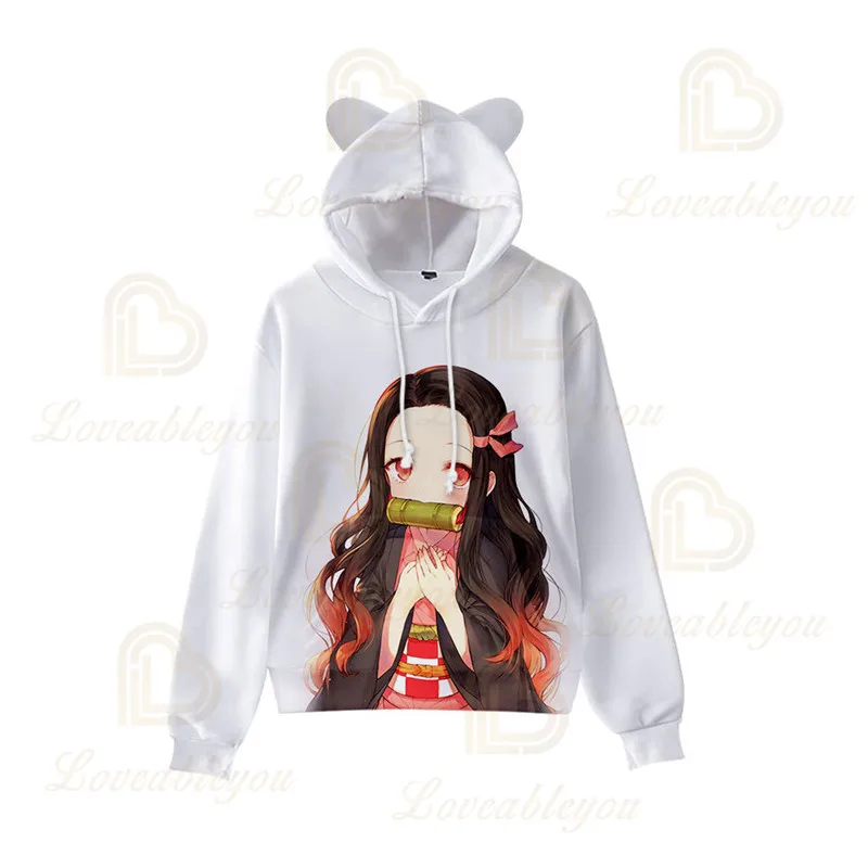 

Fashion 3D Print Comic Demon Slayer Hoodie Boys Girls Hooded Autumn Anime Kimetsu no Yaiba Kawaii Cat Ears Kids Hoodie Pullovers