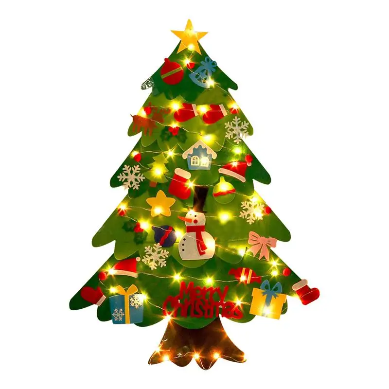

DIY фетровая Рождественская елка со светодиодной лампой для дома 2021, Рождественское украшение, рождественские подарки, новогодняя елка