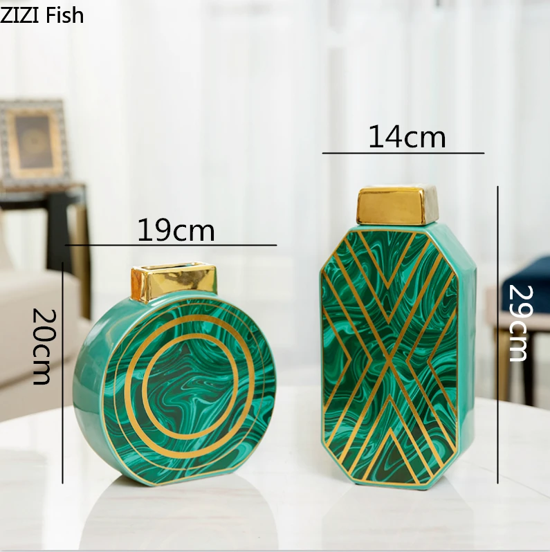 

Nordic Creative ceramics green Gold agate vase living room Flower arrangement Decorative ornaments Gold vase wedding decoration