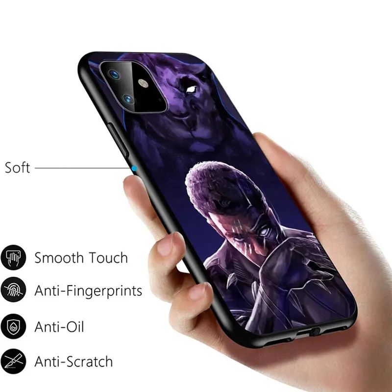 

Black Panther For Apple iPhone 12 11 Pro Max mini XS Max XR X 8 7 6 6S Plus 5S SE 2020 Soft Black Phone Case