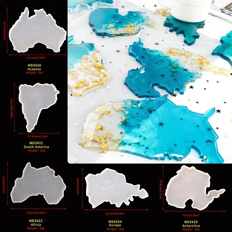 

DM058 DIY Seven Continents America Map Shape Resin Coaster Molds For Epoxy Handmade Craft Art
