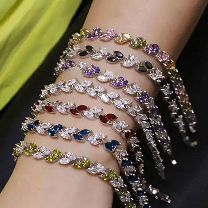 

Платиновый браслет с гальваническим покрытием, Женский Нежный браслет с кристаллами для невесты и тенниса, сувениры для вечеринки, подарок ...