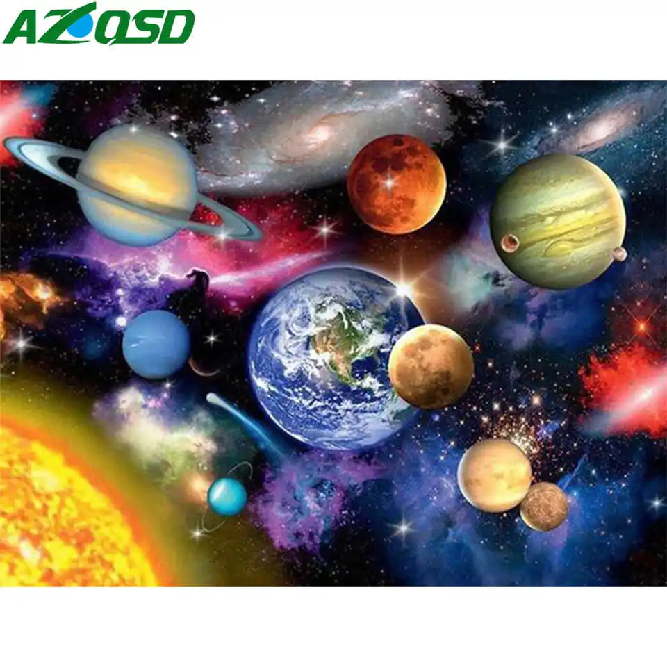 

AZQSD Draw By Number On Canvas Planet HandPainted DIY Pictures Oil Painting By Numbers Starry Sky Scenery Home Decor Gift