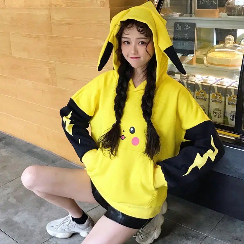 Женская толстовка с капюшоном Pokemon Pikachu Осенний бархатный пуловер оверсайз