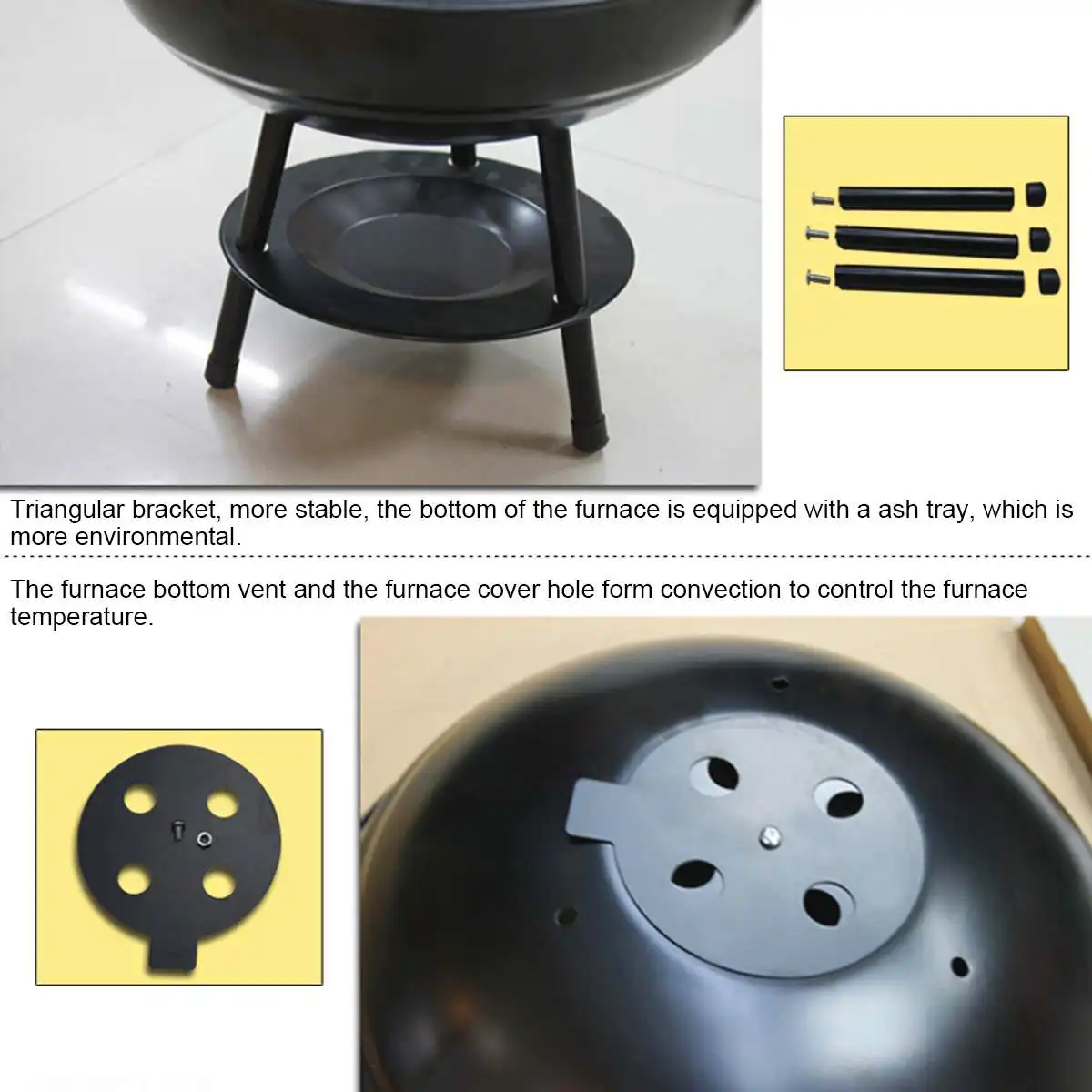 Угольный гриль для барбекю 14 дюймов домашняя угольная плита с вентиляционным