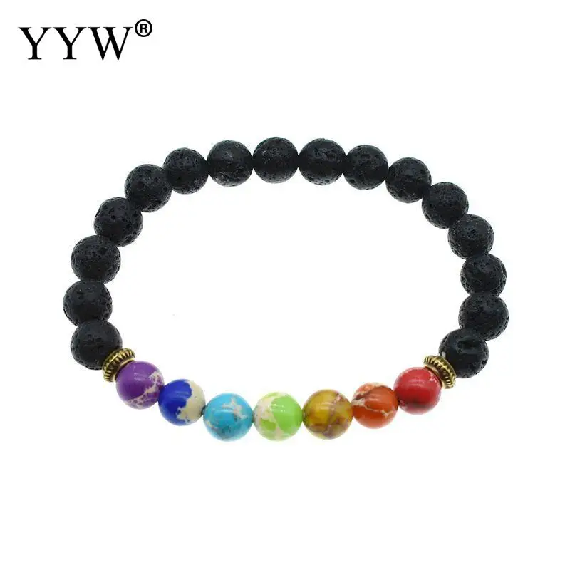 Модный женский браслет из лавы разноцветные Круглые бусины натурального камня