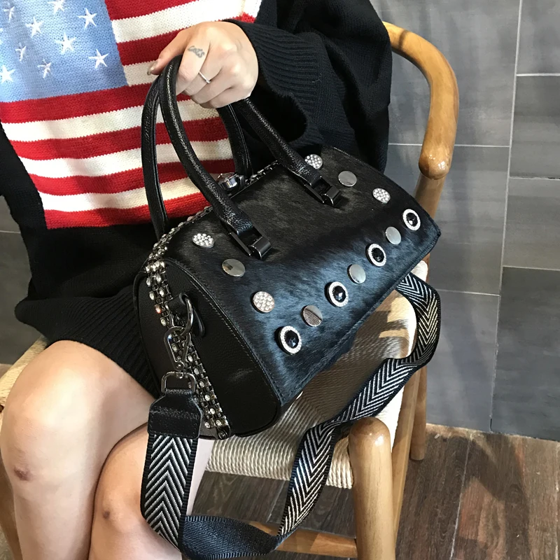 Сумка из конского волоса женская сумка через плечо натуральная кожа Бостон сумки