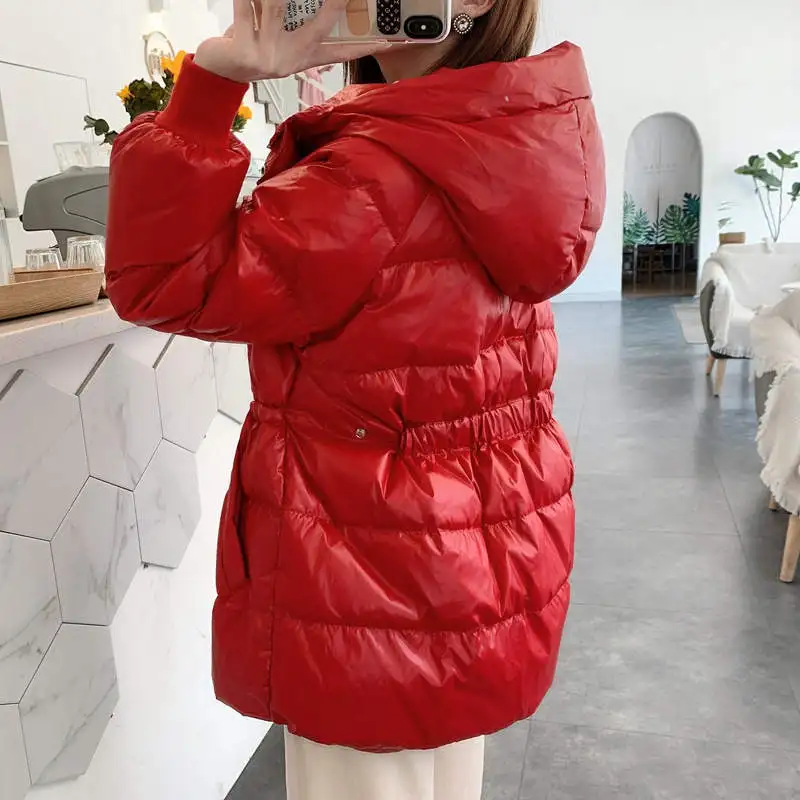 

Adjustable Waist Long Winter Jacket Women Hooded White Duck Down Jacket Coat Female Black Warm Winter Parka Chaqueta Mujer C6495