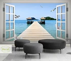 3D фотообои Bacal на заказ, балкон, песочное море, снаружи, гостиная, спальня, ТВ, фон, настенная живопись, 5D Декор
