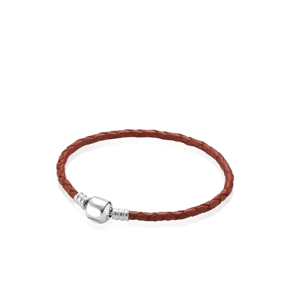 

925 Sterling Silver Leather Bracelets Pink Purple Brown Blue Color Double Circle Bracelets For Women Jewelry