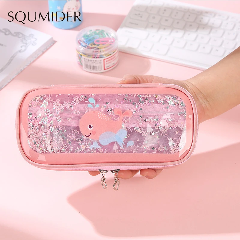 Креативный чехол для карандашей SQUMIDER, мультяшная коробка для карандашей на молнии, вместительная сумка для студенческого подарка, милые школьные канцелярские принадлежности