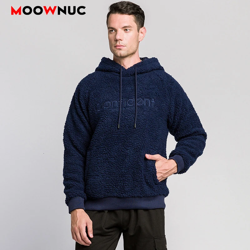

2021 зимний свитер из овечьей шерсти, модный однотонный пуловер, свитер с капюшоном, мужской новый свитер с большими карманами и кулиской MOOWNUC