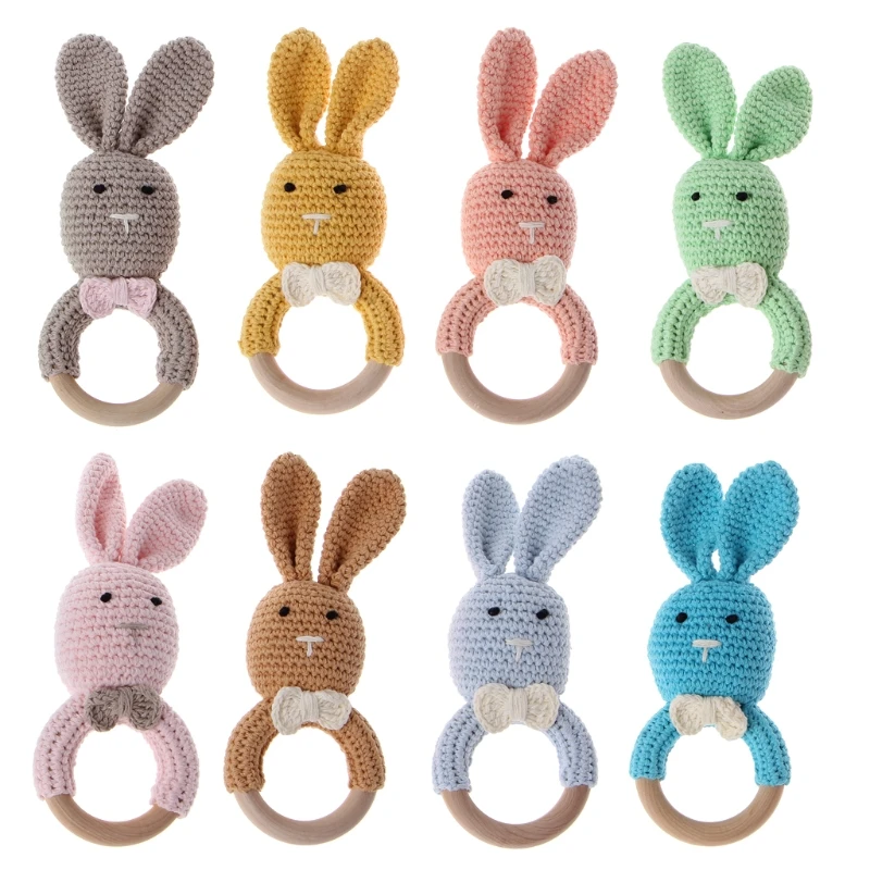 

Baby Teething Ring Chewie Teether Safety Wooden Natural Bunny Sensory Toy Gift