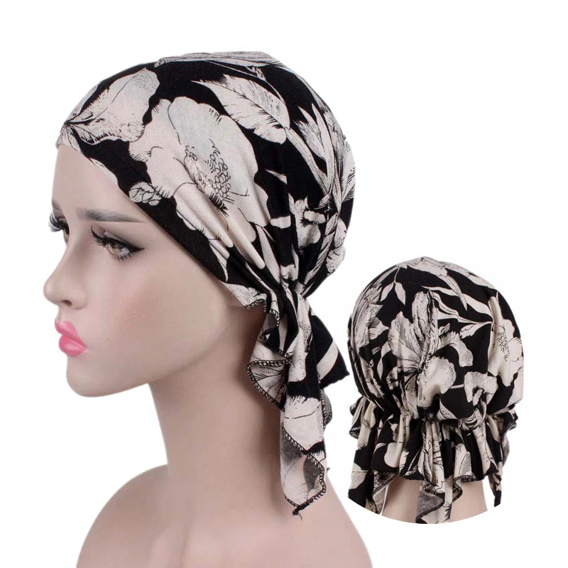 2020 New fashion print woman turban hat soft elastic flowers lady muslim headdress wrap head scarf hijab caps turbante female