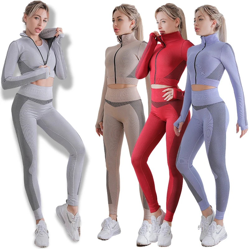 

Yoga clothes women's suits, zipper jackets, fitness clothes spring and autumn seamless outdoor running sports suits