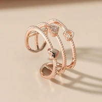 european and american simple fashion personality three layer hollow love diamond open ring female