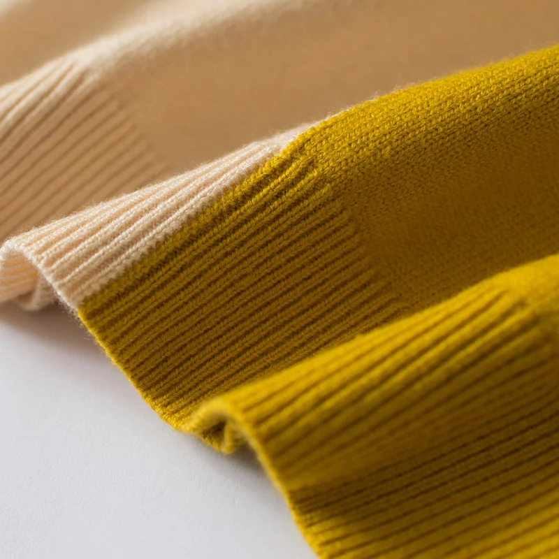 2020 Turtleneck Women's Cashmere Sweater Stitching Short Knit Fashion Casual Pullover Long-sleeved Warm Jumper Pullovers | Женская