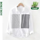 Лоскутная полосатая льняная рубашка для мужчин из чистой конопляной ткани, дышащая удобная Повседневная рубашка с длинными рукавами, Осень-зима 2020, новая GML03-1996