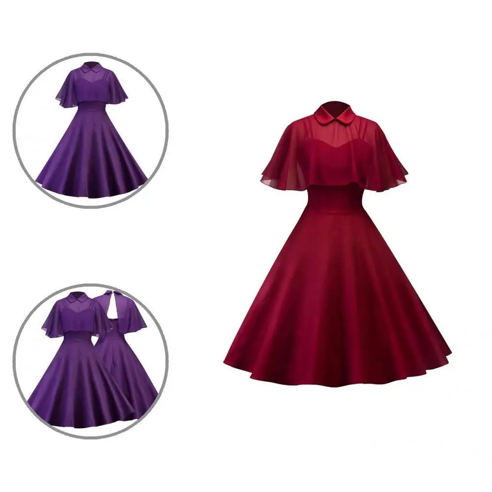 

Vintage Dress 5 Sizes Cocktail Dress Big Swing Slim Fit Pretty Non-shrink Two Pieces Knee Length Dress