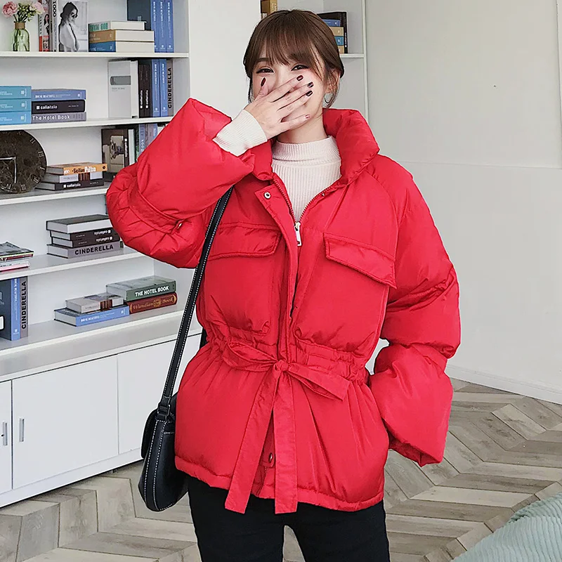 

Women winter jackets parkas 2019 Vogue Thick warm Lantern sleeve tops jackets Slim solid sweet jackets for female
