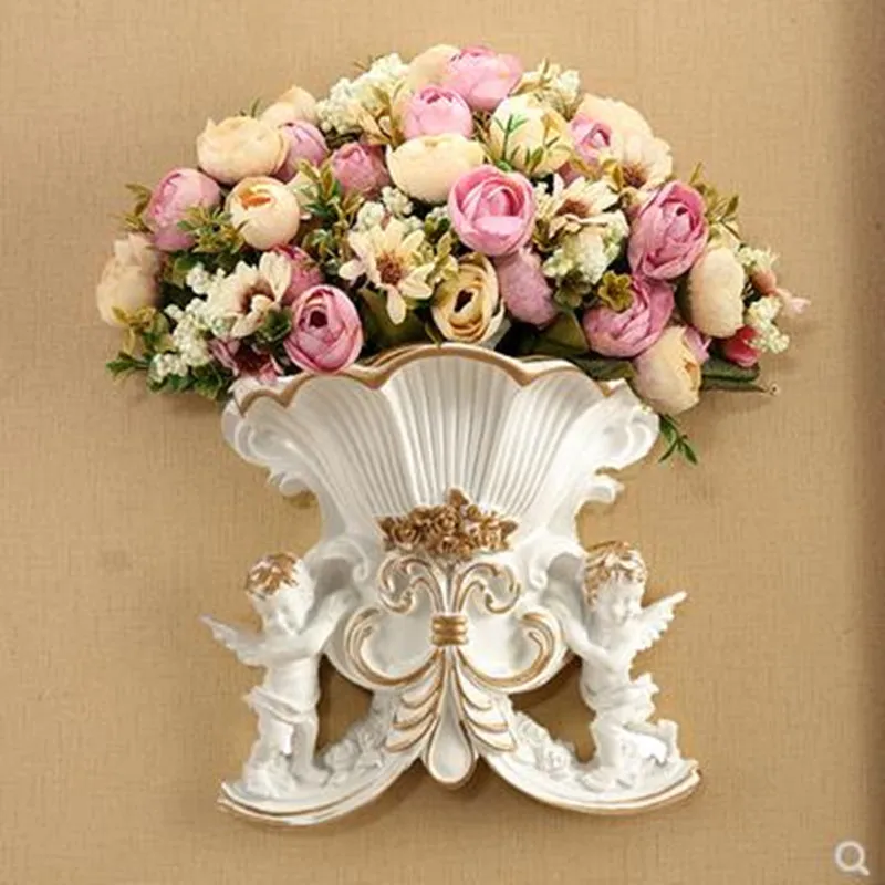 

European style home retro angel wall-mounted vase, wall flower basket, creative decoration floral pendant for living room