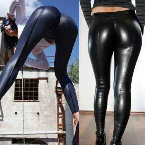 Женские леггинсы из искусственной кожи черные кожаные брюки-карандаш женские