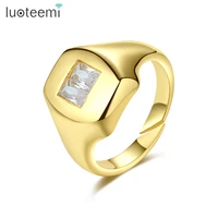 luoteemi hip hop men finger ring gold color fashion new tredy rings cubic zircon clear stones jewelry