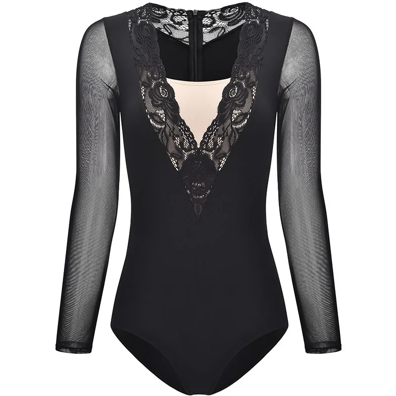 Балетный купальник для женщин черный гимнастический с глубоким v образным