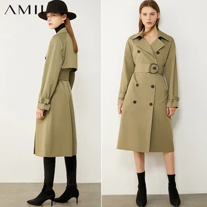 Amii минимализм, британский стиль, модный женский плащ, Повседневный, однотонный, с отворотом, на поясе, женское ветрозащитное пальто, 12040558