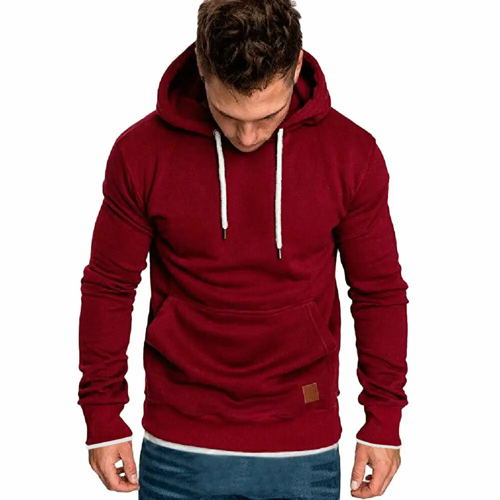 Мужская приталенная толстовка с капюшоном однотонная Толстовка длинным рукавом